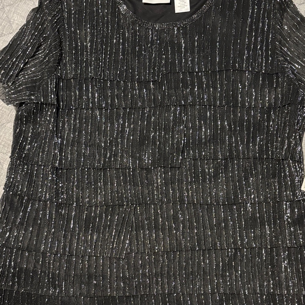 Alfred Dunner Metallic Black Layered Blouse